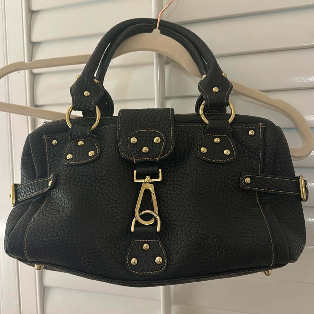 Barneys New York black pebbled leather handbag